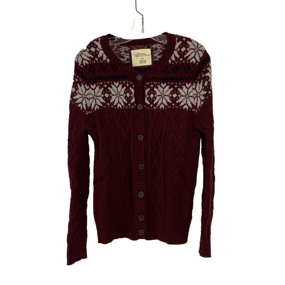 Natural Reflections Womens Fair Isle Cardigan Sweater Sz M Cable Knit